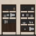 Modern Dark Wooden Bookshelf With Multiple Shelves Books And Decorative Items