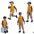 Kids Casual Outfits With Yellow Puffer Vests Red Plaid Shirts Khaki Pants Various Poses