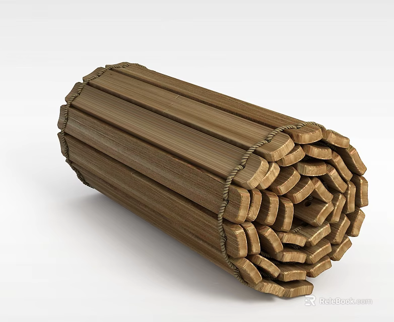 Unique Wooden Cylindrical Storage Locker Made Of Stacked Wooden Planks Bound With Ropes 3d model 