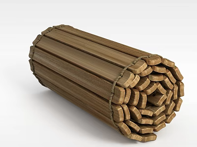 Unique Wooden Cylindrical Storage Locker Made Of Stacked Wooden Planks Bound With Ropes 3d model
