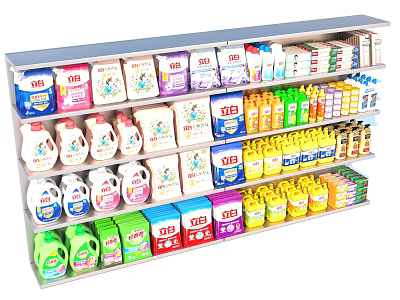 Variety Of Household Products Display On Shelves 3d model