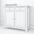 Distressed Wooden Sideboard With Glass Doors White Dishes Vases Jugs And Metal Wire Basket
