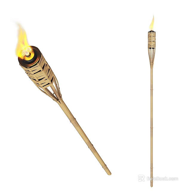Outdoor Garden Decorative Torch with Flaming Wick and Bamboo Structure Design 3d model 