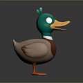 Cartoon 3D Duck Character With Green Head Yellow Beak And Orange Feet