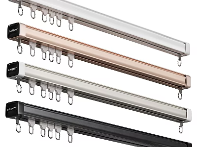 Modern Sleek Curtain Tracks With Multiple Colors And Metal Hooks Design 3d model