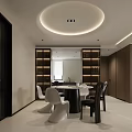 Modern Living And Dining Room Interior With Wooden TV Wall Red Sofa And Coffee Table