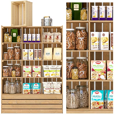 Neatly Arranged Display Shelves With Nuts Snacks Canned Goods And Packaged Foods 3d model