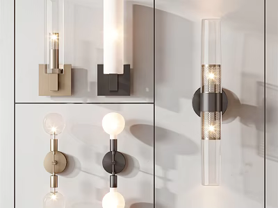 Modern Wall Lamps With Glass Cylindrical Bodies And Spherical Metal Shades 3d model