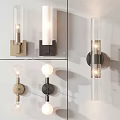 Modern Wall Lamps With Glass Cylindrical Bodies And Spherical Metal Shades