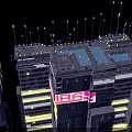 Futuristic Architecture Design With Neon Lights And Digital Screens On Tall Buildings