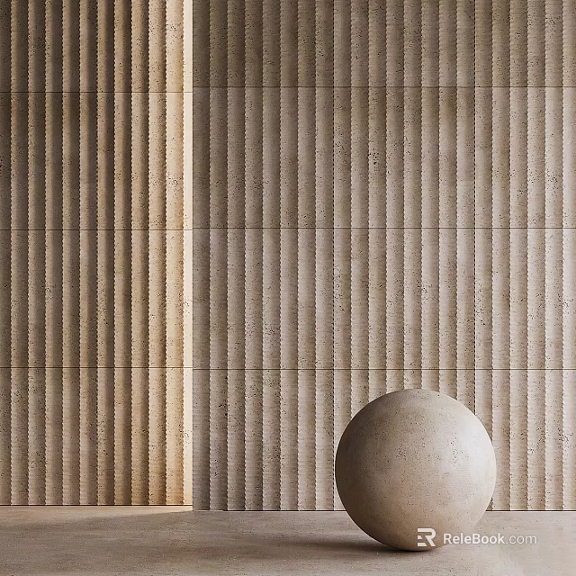 Textured Stone Wall With Vertical Stripes And Decorative Round Sphere 3d model