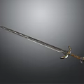 Medieval Long Sword with Textured Blade Brown Handle and Metal Hilt