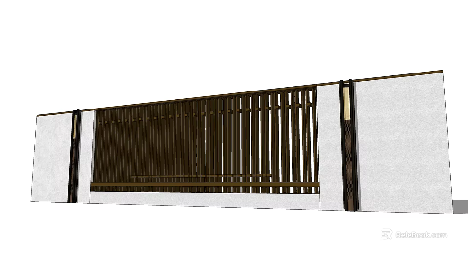 Modern Feature Wall With Wooden Slatted Design And White Side Structures 3d model 