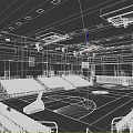 Indoor Basketball Gymnasium Interior With Court Seating And Ceiling Lights