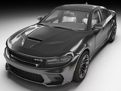Black Sports Sedan With Aerodynamic Body Hood Scoop Aggressive Grille And Alloy Wheels 3d model