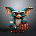 Blue Fantasy Creature With Large Ears White Fur Holding Treasure Chest