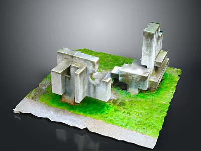Architectural Landscape with Gray Concrete Structures Green Grass and Gray Ground 3d model