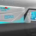 Modern Tech Exhibition Hall With Central Holographic Projection Column And Interactive Displays