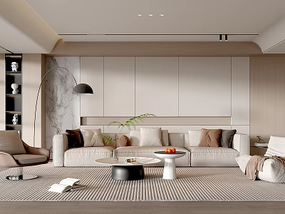Modern Living Room Interior Design With Neutral Sofa Coffee Tables And Decorative Floor Lamp 3d model
