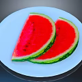 Two Fresh Juicy Red Watermelon Slices on a White Plate Ready to Eat