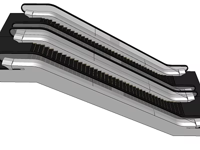 Modern Escalator System Design With Three Units And Metallic Handrails 3d model