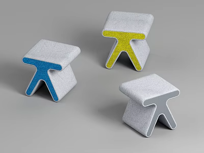 Modern Stools With Blue Yellow And Gray Upholstered Seats And Unique Leg Design 3d model