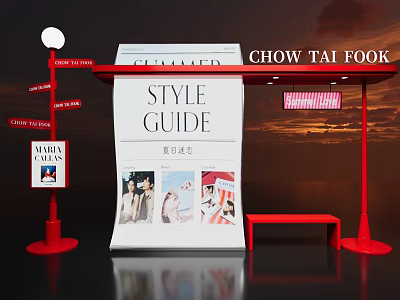 Red Photo Check-in Spot With Style Guide Display Summer Memories And Chow Tai Fook Sign 3d model