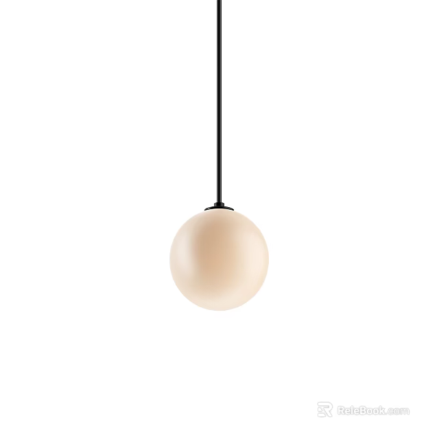 Modern Minimalist Pendant Light With Round Beige Glass Shade And Black Cord 3d model 