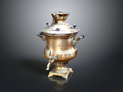 Traditional Brass Samovar With Ornate Design Crown Top And Decorative Handles For Tea Serving 3d model
