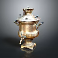 Traditional Brass Samovar With Ornate Design Crown Top And Decorative Handles For Tea Serving