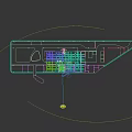 Modern Conference Room With Yellow Ceiling Panels Purple Walls Dual Screens And City View