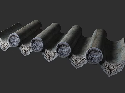 Traditional Chinese Roof Tiles With Intricate Carved Patterns And Decorative Designs 3d model