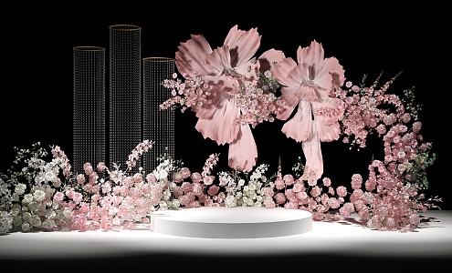 Pink Wedding Welcome Wedding Photo Floral Wedding Flower Pink Flower Paper Flower Crystal Wedding Effect Wedding Stage 3d model