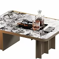 Modern Marble Top Coffee Table With Gold Legs And Whiskey Decanter Glasses On Tray