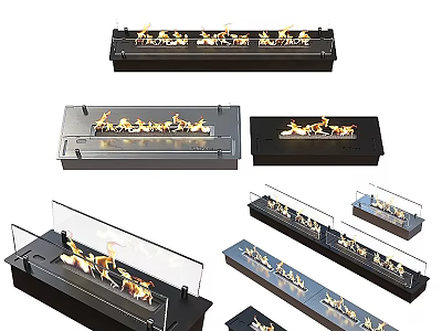 Various Modern Fireplace Designs With Glass Panel And Realistic Flame Effect For Interior Decor 3d model