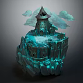 Ancient Floating Architecture With Tower On Rocky Base And Surrounding Clouds 3d model