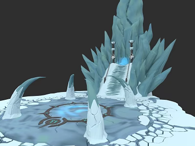 Icy Landscape Featuring Crystal Tower Staircase Ice Spikes And Blue Glowing Circle 3d model