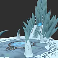 Icy Landscape Featuring Crystal Tower Staircase Ice Spikes And Blue Glowing Circle