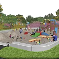 Vibrant Garden Landscape With Children's Playground Sandpit Slide Trees And Adults Enjoying Outdoor Fun