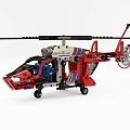 Red Lego Helicopter Model With Blue White Stripes Black Rotor And Wheels