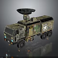 Military Camouflage Truck Equipped With Satellite Dish Antenna And Communication Equipment
