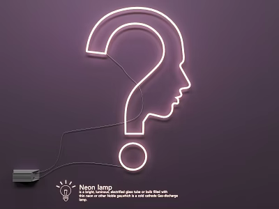 Creative Neon Lamp Combination With Question Mark And Human Face Outline On Purple Background 3d model