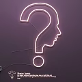 Creative Neon Lamp Combination With Question Mark And Human Face Outline On Purple Background