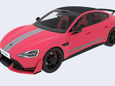 Pink Sports Car With Black Roof Gray Stripes And Red Interior 3d model