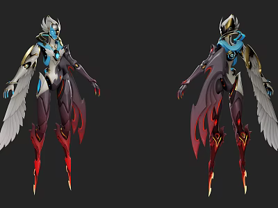 Game and Movie Character Futuristic Design with White Wings Blue Accents and Red Details 3d model