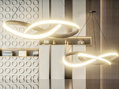 Modern Loop Shaped LED Chandelier Design For Contemporary Interior With Patterned Wall 3d model