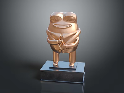 Golden Frog Sculpture Decorative Furniture With Crossed Hands And Black Base 3d model