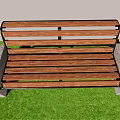 Wooden Landscape Bench With Metal Frame And Concrete Base On Green Grass