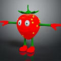 Cartoon Strawberry Character With Green Leaves Red Body Arms And Legs Big Eyes