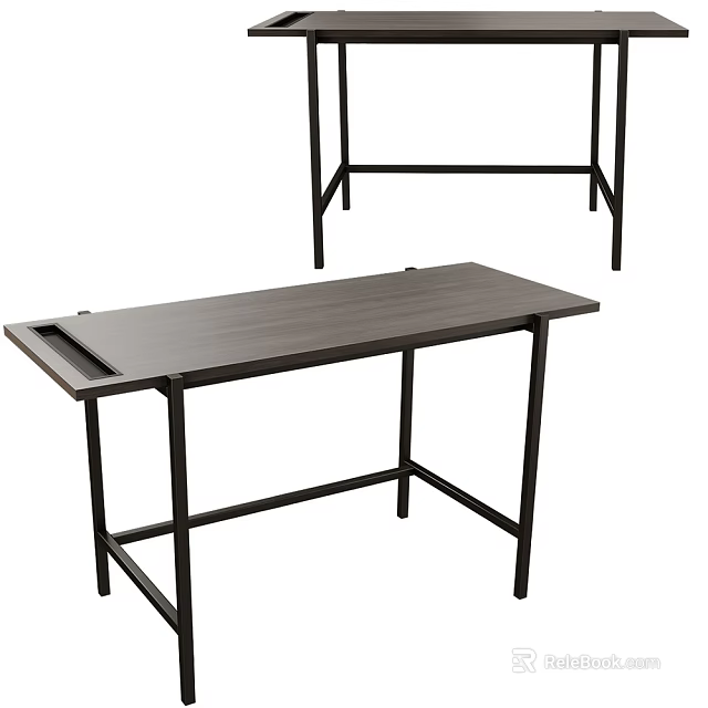 Modern Home Office Desk With Wooden Top And Black Metal Frame Design 3d model 